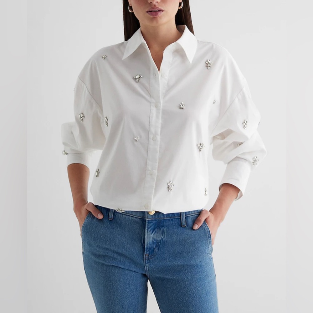 Poplin Embellished Boyfriend Portofino Shirt